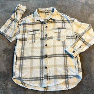 Hollister California Flannel Sweater Women’s Size S White Gray Plaid Button